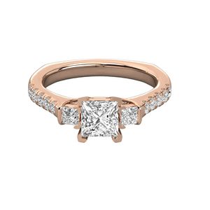 Keeva Jewel 1,47 Karat GH/VS Princess Round Lab Grown Diamond Trilogy Verlobungsring mit 18 Karat echtem Roségold