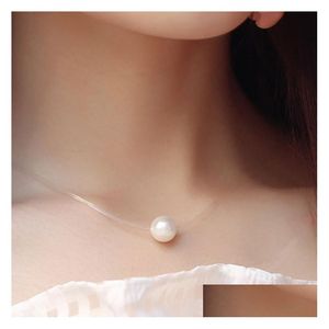 Pendant Necklaces Creative Transparent Fish Line Pendant Female Invisible Pearl Necklace Cubic Zirconia Korean Clavicle Chain Mermaid Dhtdf