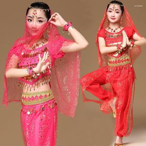 Scena noszona dla dzieci Bollywood India Belly Dance kostiumów Zestaw Oriental Belldance Girls Dancer Monety Costume