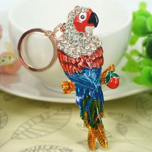Anahtarlık moda takı kadınlar papağan araba çanta anahtarlık rhinestone kristal cazibesi anahtar çanta zinciri Noel hediyesi