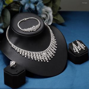 Necklace Earrings Set Trendy 4 PCS Women Fashion Jewelry For Wedding Party Cubic Zirconia High Quality Gift Beautiful Bridal Jewellery