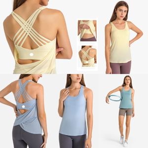 DONNE LU-656 FALSI DUE PEZI DUE pezzi Tank reggiseno 2 in 1 Sports yoga colture top giubbotto atletico con indumenti da donna in costruzione bianche