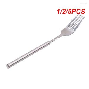 Forks 1 2 5PCS Stainless Steel Extendable Fork Dinner Fruit Dessert Long Cutlery BBQ Kitchen Accessories