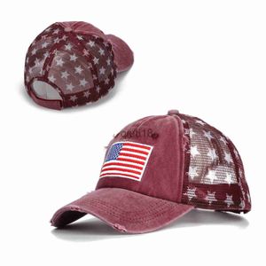 Boll Caps 4 färger nödställda American Flag Star Ball Cap Denim Baseball Cap Women Jeans USA Flag Hat X0927