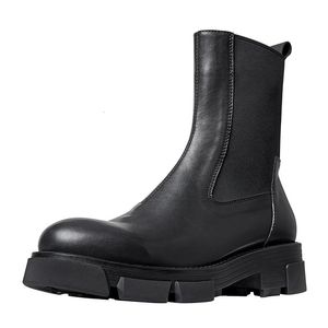 Boots fashionabla mens chelsea stövlar äkta läder retro kort brittisk stil plattform 230926