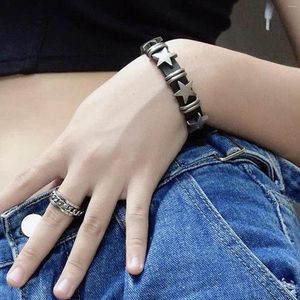 Link Bracelets Hip-hop Five-Pointed Star Bracelet Leather Wristband Personality Cuff For Women Men Teen-Boy