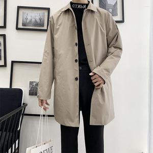 Trench Coats Masculinos Estilo Coreano Casaco Masculino Solto Outwear Windbreaker Trenchcoat Homens Cor Sólida Grande Botão Casual Casaco Longo