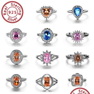 Solitaire Ring Opal Stone Ring 925 Sier Copper White Gold Plated Heart Oval Flower Zirconia Wedding Engagement Rings For Women Finger Dh7Xy