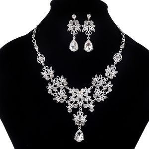 Fashion Crystal Adjustable Bridal Jewelry Sets Wedding Rhinestone Necklace Earrings Jewelry Wedding Accessories