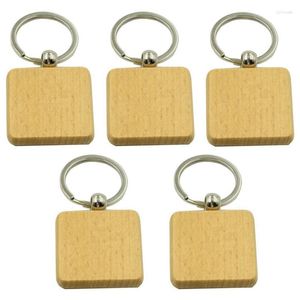 Nyckelringar 150st DIY tomt trä Keychain Square Carved Key Ring 40 x mm