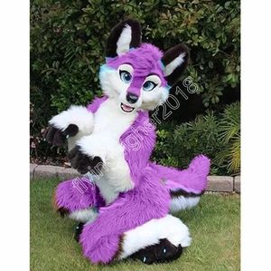 Purple Fox Dog Fursuit Mascot kostym vuxen storlek tecknad anime temakaraktär karneval unisex klänning jul fancy performance party klänning