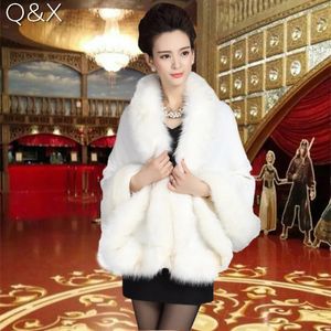 Women's Fur Faux Fur 13 Colors Winter Women White Faux Fur Knurling Poncho Knitted Oversize Cape Coat Batwing Sleeve Big Collar Cloak Shawl 230927