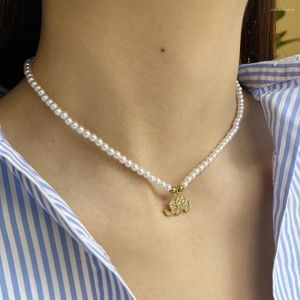 Pendant Necklaces Cute Elephant Gold Color Imitation Pearl Necklace For Women Collar Stainless Steel Clasp Exquisite Fashion Jewelry