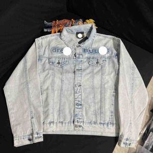 Men's Jackets new Drew Bleached Steel Print Smiling Face Loose Denim Coat Washed High Street Long Sleeve Jacket for Men