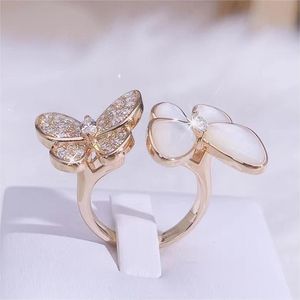 moda miłość słodkie projektanty Butterfly Pierścienie dla kobiet Mother of Pearl Shining Bling Diamond Cryształ słodki urok elegancki pierścionek prezent biżuterii