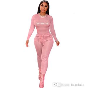 Varejo Tracksuits Designer Cor Sólida Manga Longa Carta Impressão Casual Duas Peças Calças Set Outfits Senhoras Nova Moda Casual Sportwear