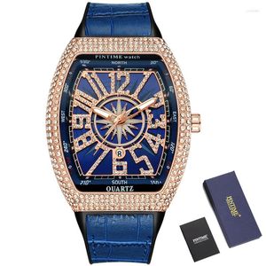 Armbandsur Pintime Luxury Diamond Hip Hop Watches Militära kvinnliga flickor Sliver Iced Out Tonneau Dial Wristwatch Clock Women Quartz Watch