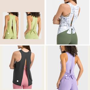 LU-603 Mulheres Yoga Sem Mangas Abertas Tanques De Volta Esportes Top Solto Casual Correndo Fitness Colete Fino e Leve Regata