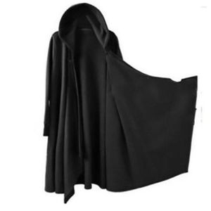 Men's Trench Coats Halloween Costume Unisex Hip Hop Vintage Medieval Black Hooded Gothic Vampire Long Cloak Loose Coat Cosplay