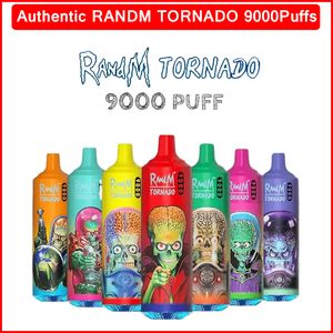 Randm Tornado 9000 Pufos e cigarro descartáveis ​​e com bobina de malha RGB Bateria recarregável de 18 ml de vagem preenchida Big Vapor 48 sabores