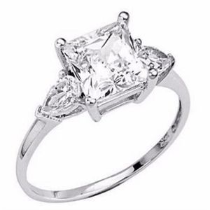 14k White Gold 2 25 CT Princess Cut Man Made Simulation Diamond Engagement Ring299L