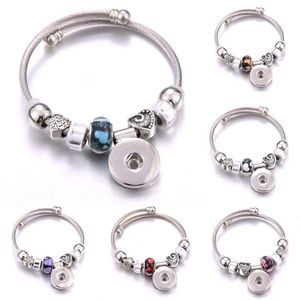 Charm Bracelets Elasticity Snap Button Bracelet Heart Crystal Bangles Beads Jewelry Making Fit 18MM Buttons307O