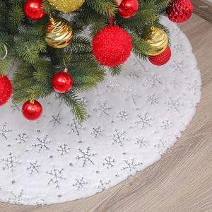 Christmas Decorations White Snowflake Tree Skirt Faux Fur Carpet For Happy Year 2024 Home Decor Xmas Apron Ornament Navidad Noel