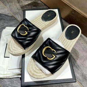 2023 New designer flat leather sandal double G Cord woman platform luxury man Slipper rubber sole marmot slides large upper slip-on summer canvas