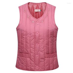 Gilet da donna 2023 Arrivi Bottoni ultraleggeri Fodera femminile Gilet di alta qualità Piumini d'anatra bianchi da donna Senza maniche Piumini T407