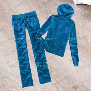 Juicy Tracksuit Brand Womens Two Piece Pants Velvet Fabric Long Sleeves Hooded Pure Color Slim Tops Loose Comfortable Straight Trousers Women Apparel 17 Colors