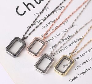 Pendant Necklaces 1PCS/lot Plain Rectangle Floating Locket With Necklace Chains Glass Magnetic Fit For Charms Jewelrys
