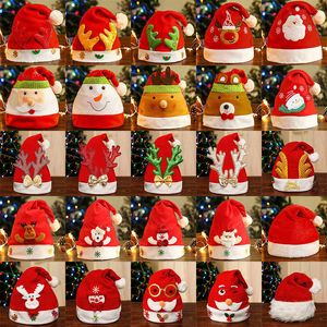 Red Christmas Hat Decorations Fabric Children Adult Santa Claus Tree Snowman Happy New Year Merry Xmas Party Props Supplies Kids Hair Bonnet Gift Festive Ornament