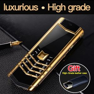 Signature Metal Mobile Telefon Luxury High ClassQuad Band 2G GSM Dual Sim Cards Läder Bakkamera Mobiltelefon Läder Mobiltelefoner Gratis fodral