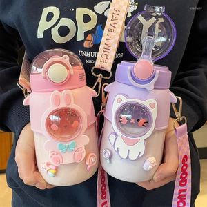 Water Bottles Cute Bottle For Girls Kawaii Ins Wind Plastic Cup With Rope Can Hold 700ML Bounce Cover Waterbottle Straw237E