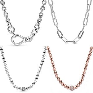 Original Chunky Infinity Knot Pärlor Slid Me Link Snake Chain Halsband för mode 925 Sterling Silver Bead Charm DIY Jewelry Q0312L