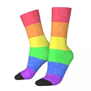 Meias masculinas hip hop vintage shimmer bandeira do orgulho gay louco unisex lgbt amor harajuku padrão impresso tripulação meias meninos presente