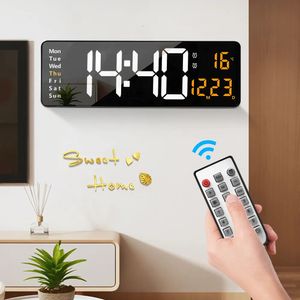 Relógios de parede 1613 polegadas grande relógio digital LED com adaptador controle remoto temperatura data semana display temporizador alarme duplo 230921