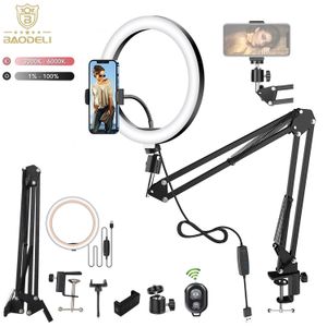 Flash Heads LED Selfie Ring Light Phone Stand With Folding Arm Circle Fill Dimmable Tripod P ography RingLight For YouTobe Streaming 230927