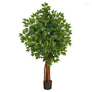 Albero artificiale Super Ficus con fiori decorativi con tronco naturale