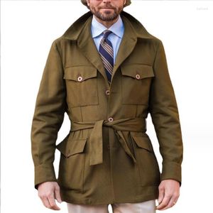 Men's Trench Coats Vintage Turn-Down Collar Buttoned Jackets Mens Casual Solid Color Outerwear 2023 Autumn Men Fashion Lace-up W538