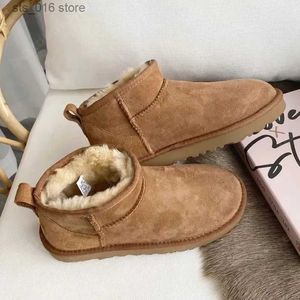 Australia Designer Women Ultra Mini Platform Boot Chesut Slippers Winter Warm Fur Cow Leather Wool Suede Snow