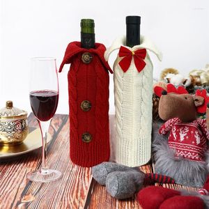Weihnachtsdekorationen, Weinflaschen-Sets, Schutzhülle, gestrickt, rote Taschen, Weihnachtsdekoration, weiß, einfarbig