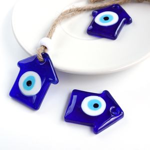 Glass House Shape Blue Evil Eyes Key Ring Lucky Turkish Eye Pendant Keychain Nyckelkedjor Tillbehör