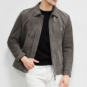 Men's Leather Faux Luxury Suede Genuine Jacket For Men Imported Kid Lapel Motorcycle Short Coat Grey Slim Chamarras Para Hombre 230927