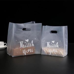 Sacos de armazenamento 50 pc / lote saco de plástico transparente com alça para loja de compras comida levar pacote de embalagem de negócios inteiro obrigado yo229v