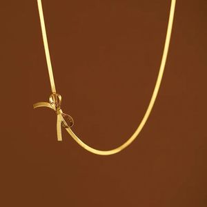 Chokers INS Trendy 18K Gold Plated Stainless Bow Snake Bone Chain Choker Necklace for Women Waterproof Charms Necklace Jewelry Gift 230927