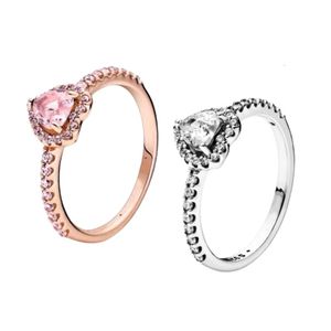 Дизайнерское кольцо для женщин Pandorara, оригинальное качество, золото, роза, розовый камень, повышенные кольца с сердцем любви, оригинальный бокс-сет для настоящего серебра 925 пробы с бриллиантами CZ, женское обручальное кольцо