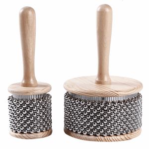 Giocattoli didattici Cabasa in legno con catena in rilievo di metallo Cilindro Pop Hand Shaker Strumento a percussione per fascia di classe di medie dimensioni 230926