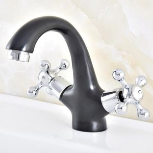 Banyo Lavabo Muslukları Siyah Gümüş Renkli Musluk Havzası Karıştırıcı Çift Çapraz Baş Kolu Tek Delik ve Soğuk Su Znf477