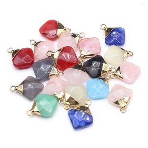 Anhänger Halsketten 5 Stück Rhombus Form Facettierte Heilkristall Stein Anhänger Geode Achat Charms für die Herstellung von Schmuck Halskette Geschenk